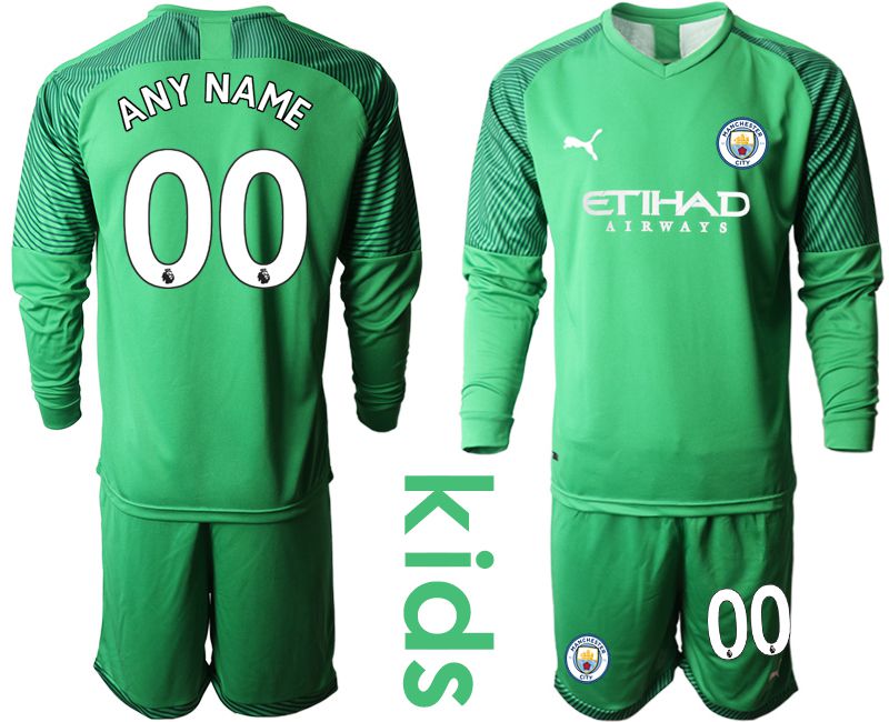 Youth 2019-2020 club Manchester City green goalkeeper long sleeve customized Soccer Jerseys->customized soccer jersey->Custom Jersey